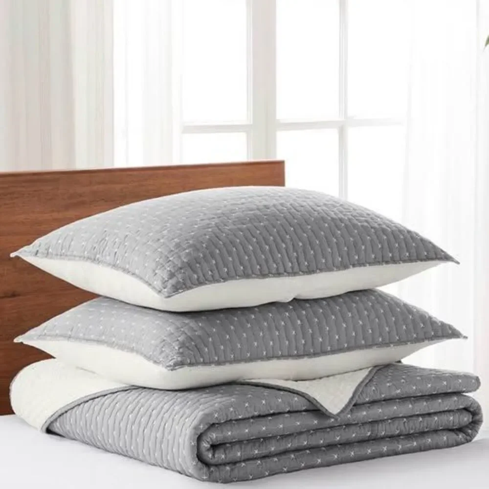 Levtex Home Cross Stitch Stitching 3-Pc. Bedspread Set, King, Grey